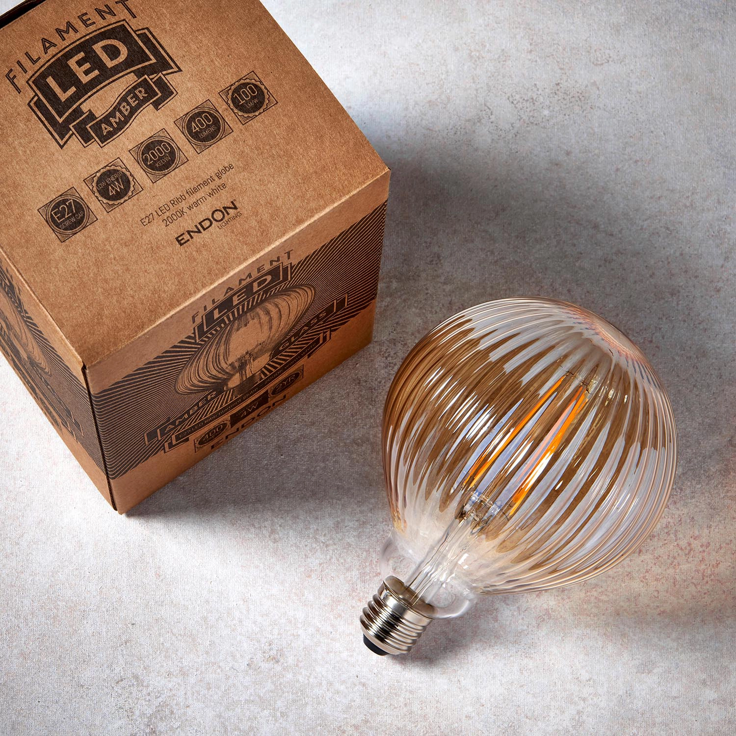 4W LED E27 ribbed amber glass anti glare globe bulb with 400LM