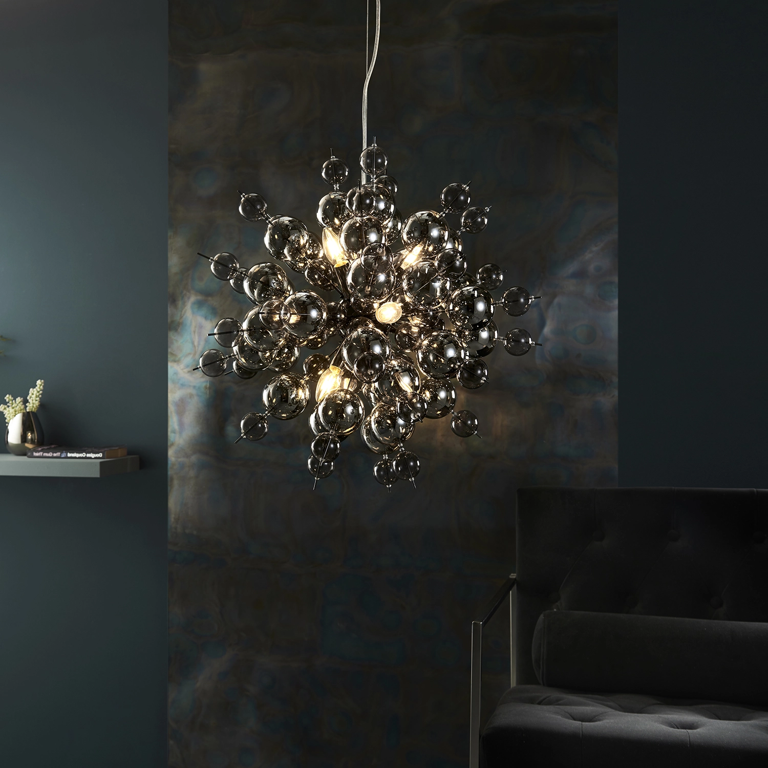 VOLTIS 9-Light Pendant - Black Chrome & Smoked Glass | National ...