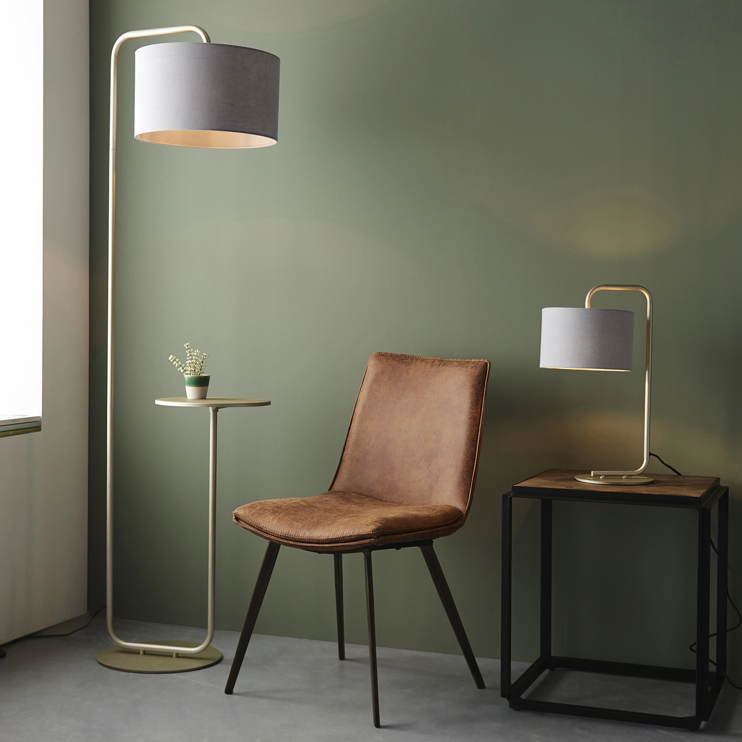 Larton LARTON Table Light - Satin Champagne & Slate Grey | National Lighting ...