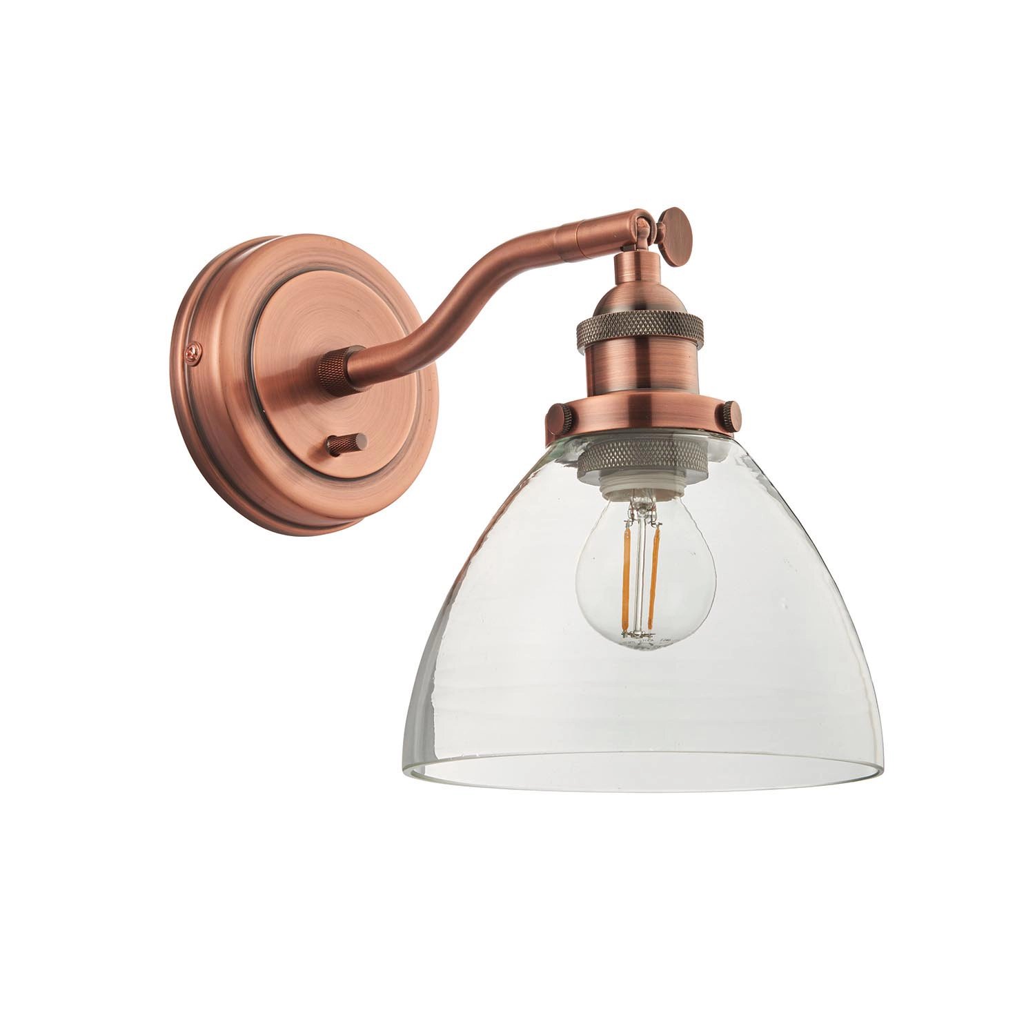 Zuri dimmable wall light in copper with knurled lamp holder and