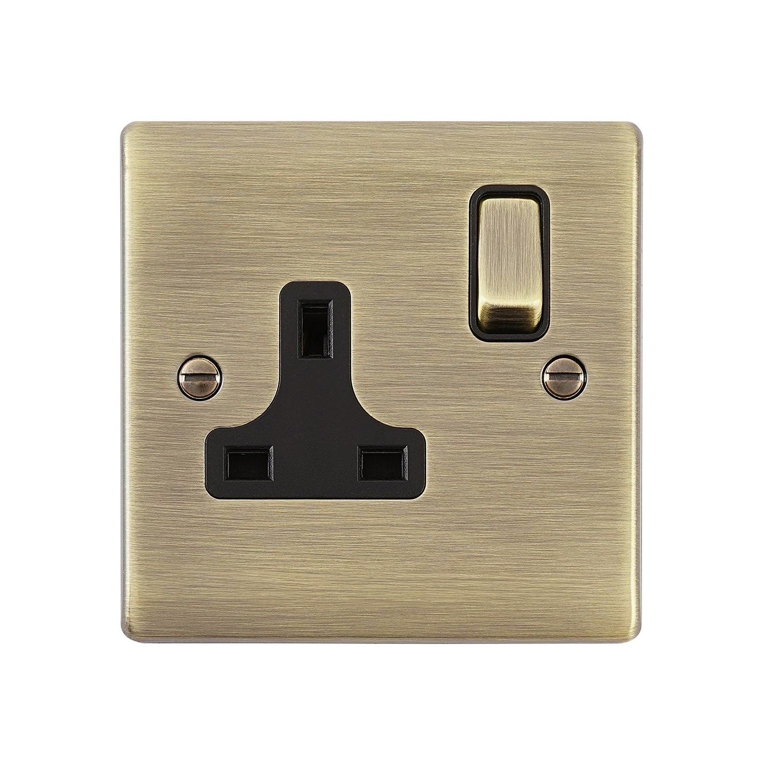 Raised Screwed 13A Socket - Antique Brass, Black Insert | National ...