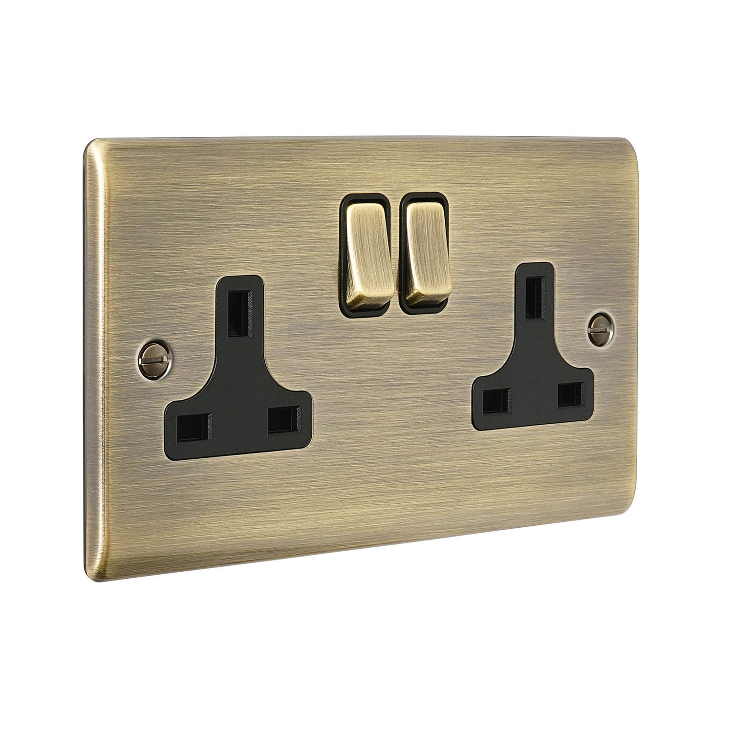 1969イギリス Raised Screwed 13A 2G Switched Socket - Antique Brass, Black