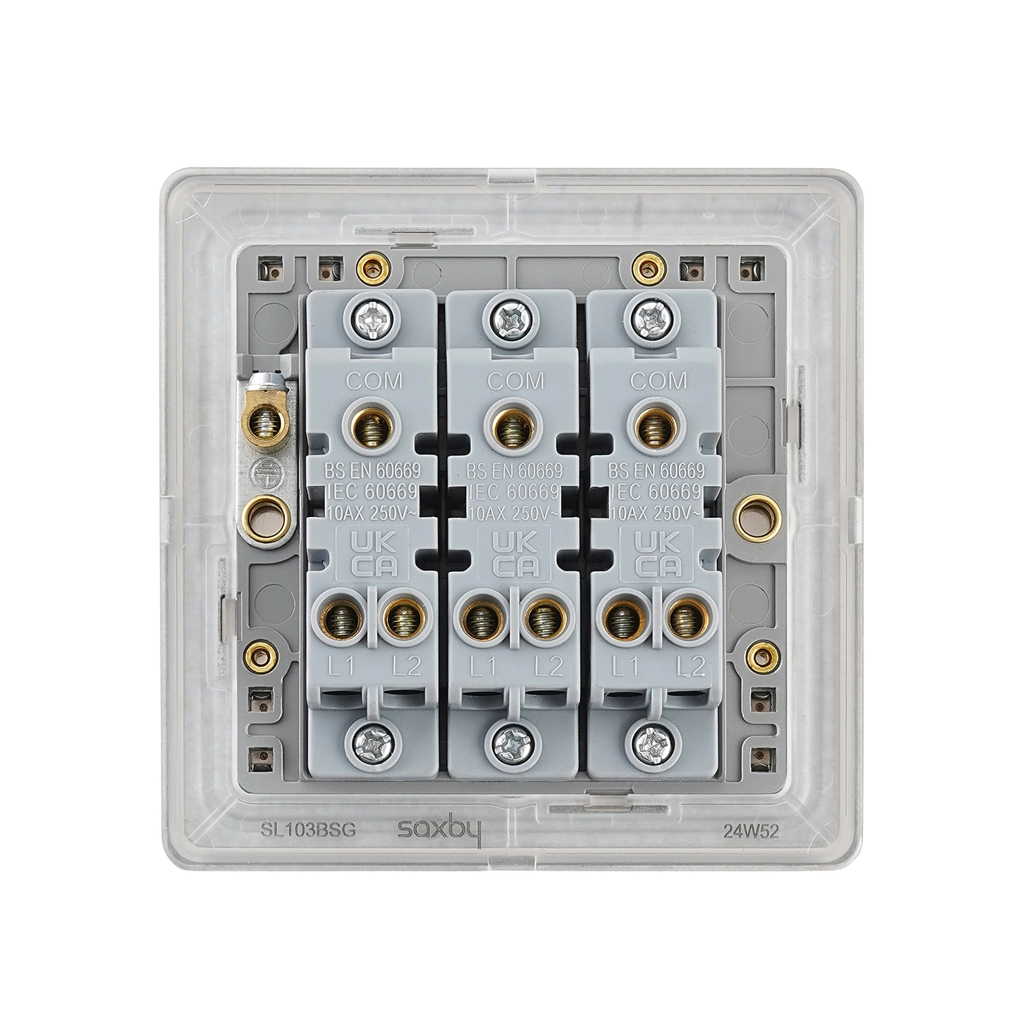 Screwless 10AX 3G 2-Way Switch - Brushed Steel, Grey Insert | National ...