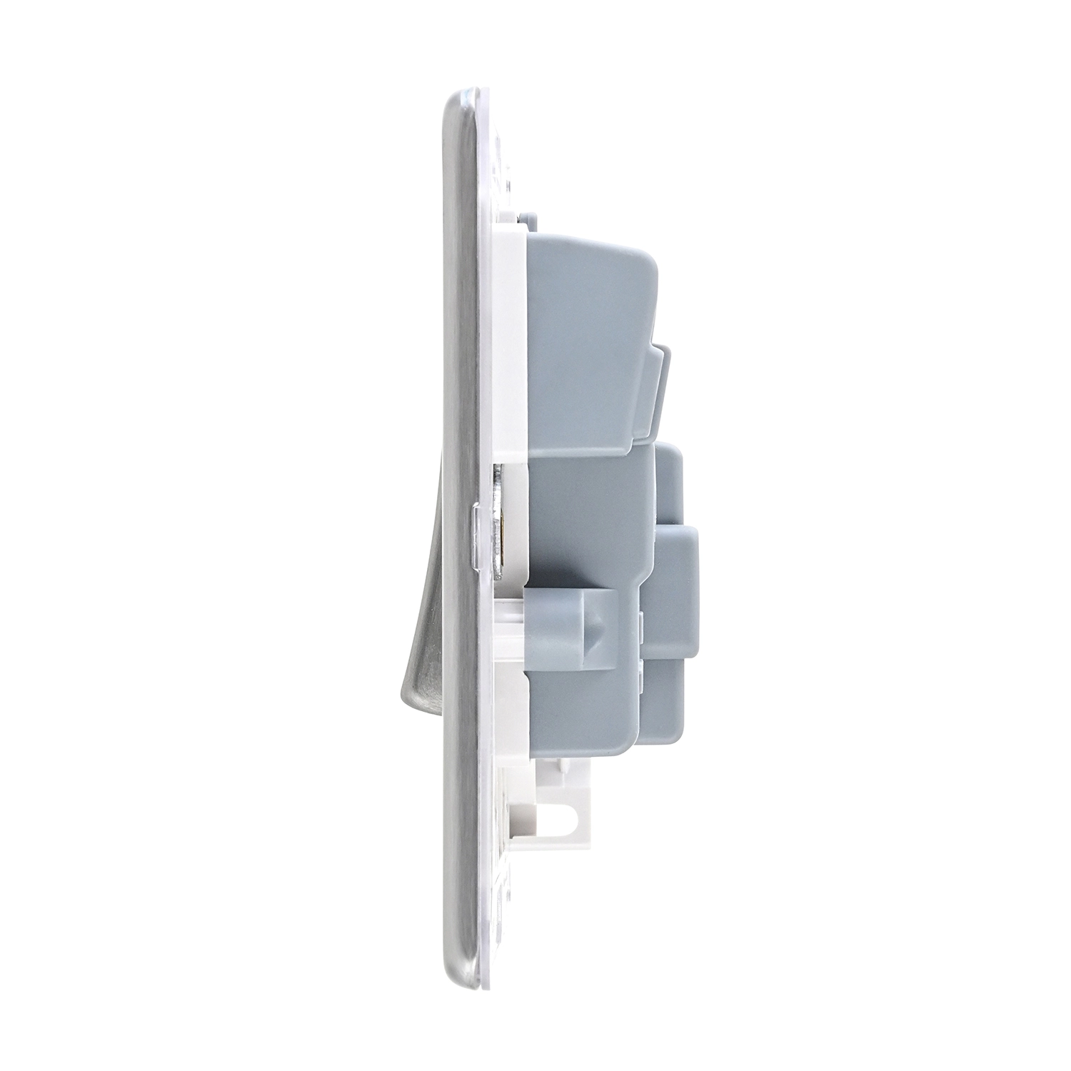 13A Switched Fused Spur - Brushed Steel, White Insert | National