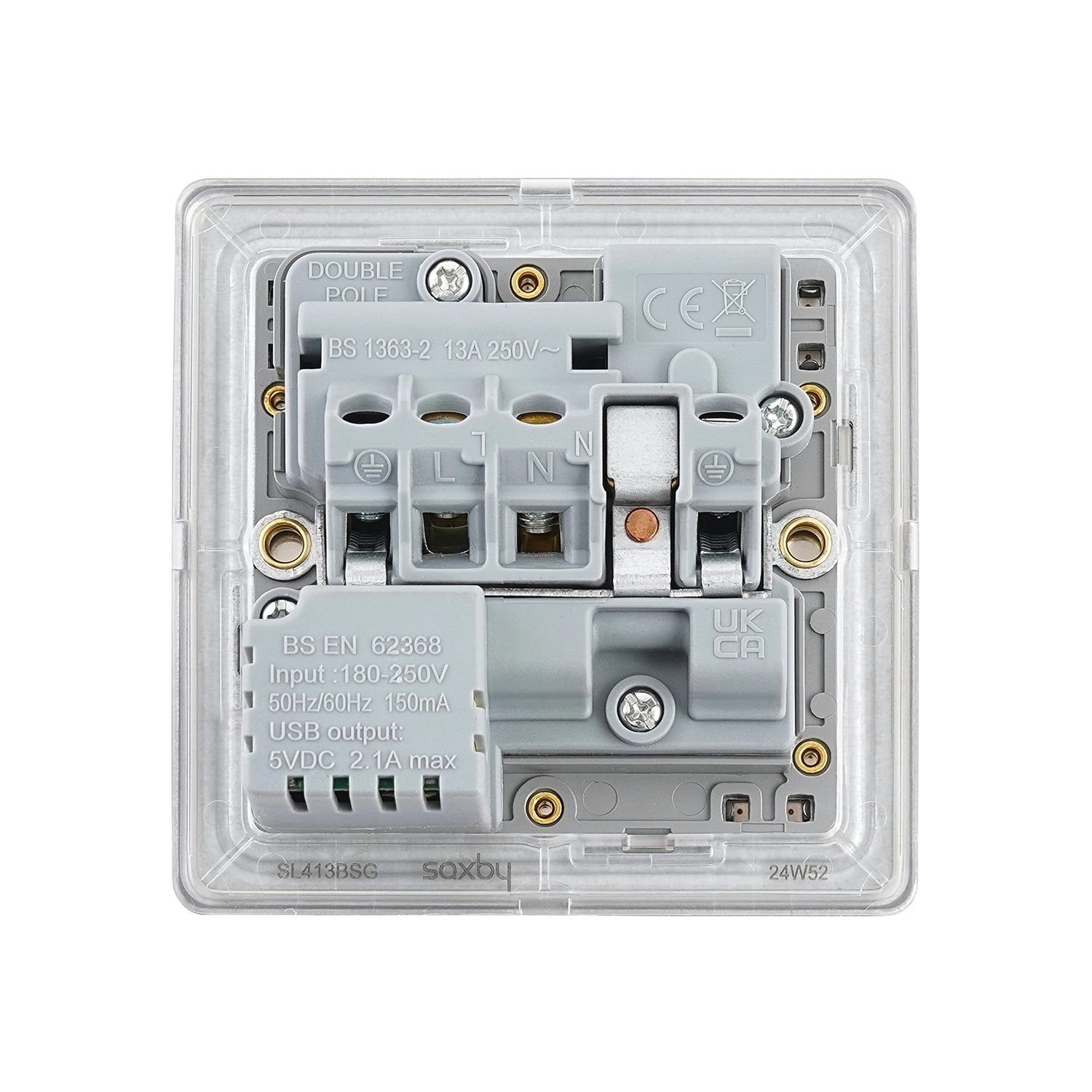 13a Socket Module Screwless 13A Socket with USB - Brushed Steel, Grey Insert | National ...