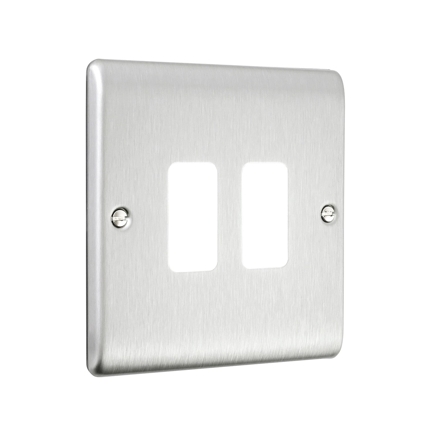 Raised Screwed 2G Grid Front Plate - Brushed Steel | National Lighting ...